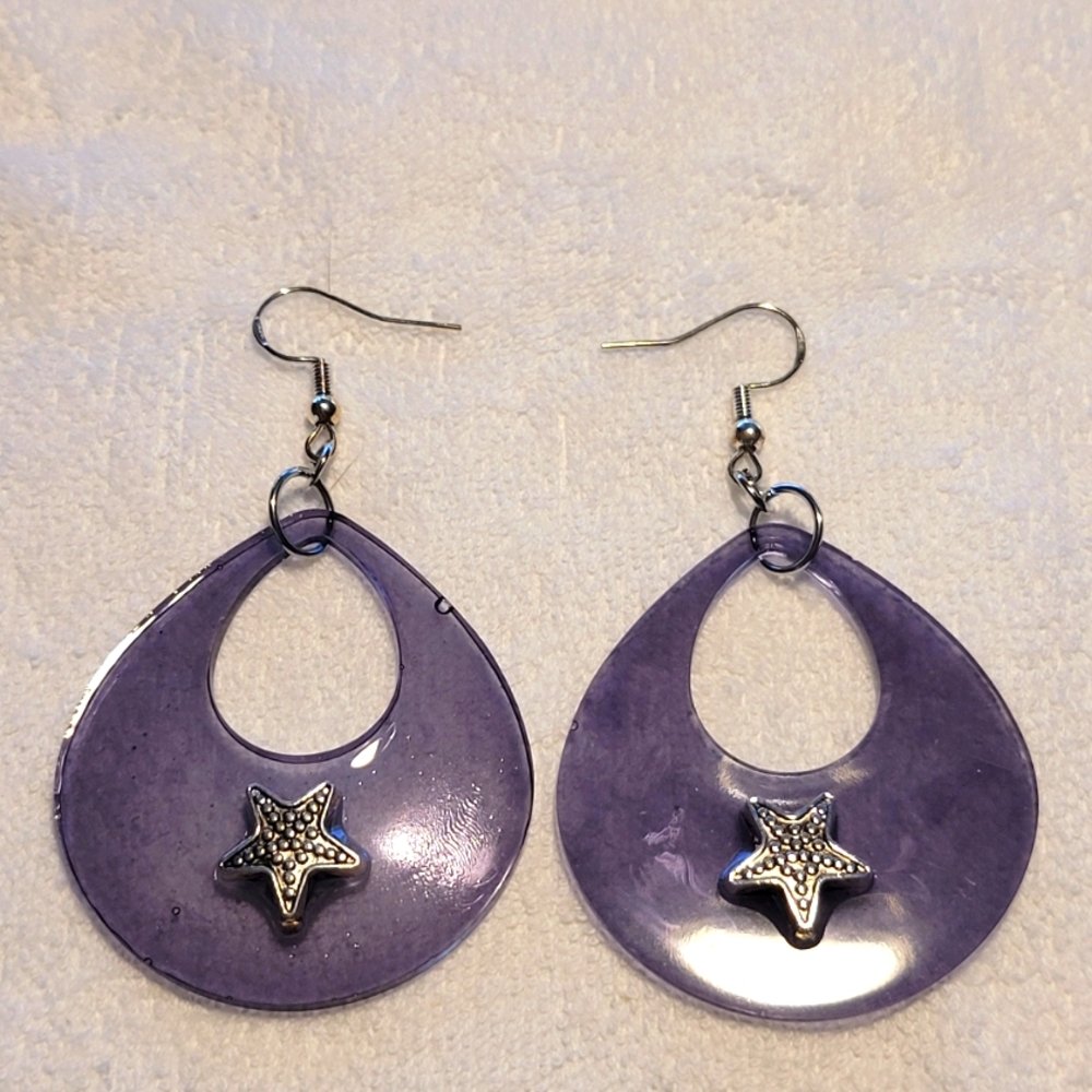 Acrylic Hoop with Stars Earrings